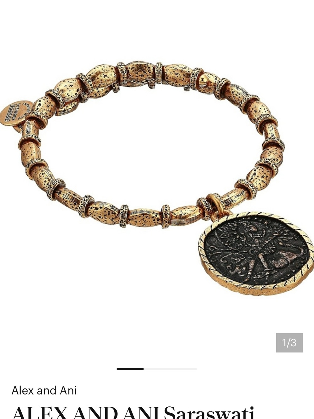 Alex and Ani Gold and Black Saraswati Coin Stretch Bracelet